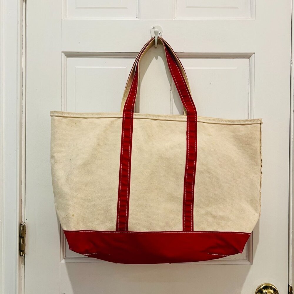 Vintage 1980s L.L Bean Boat And Tote Large Heavy Canvas Bag USA Red/White - Picture 15 of 16